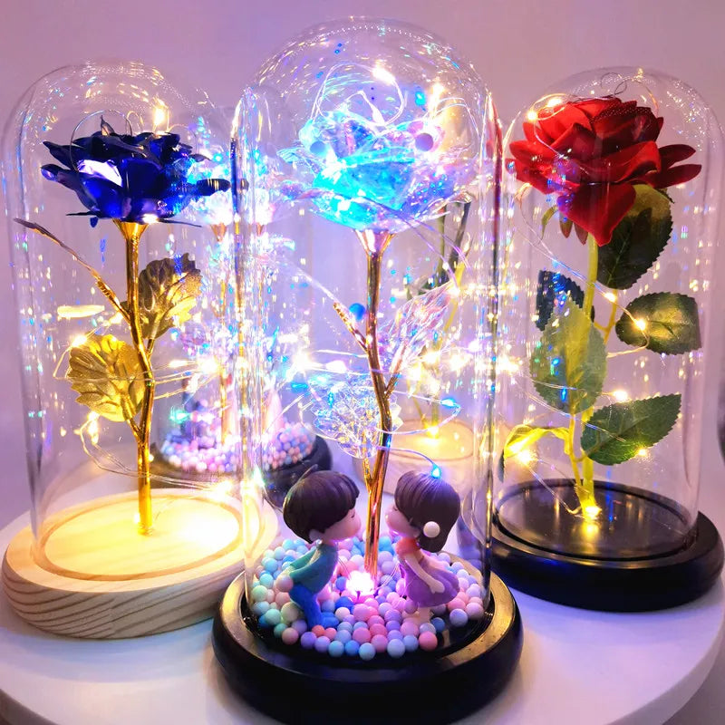 Artificial Rose LED Light In Glass Cover