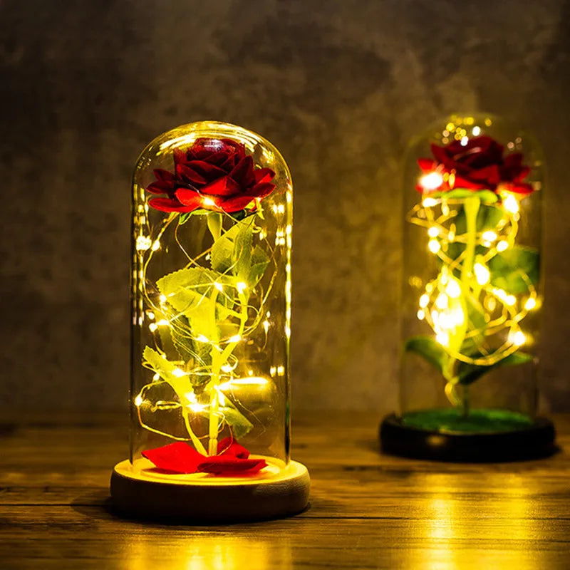 Artificial Rose LED Light In Glass Cover