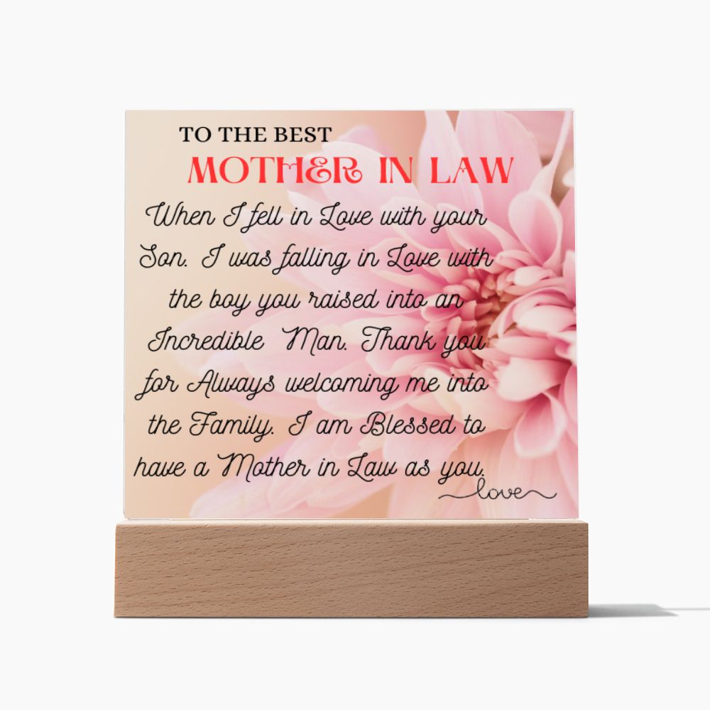 To Mother in Law : Acrylic Square Plaque 05/01/2023. GM