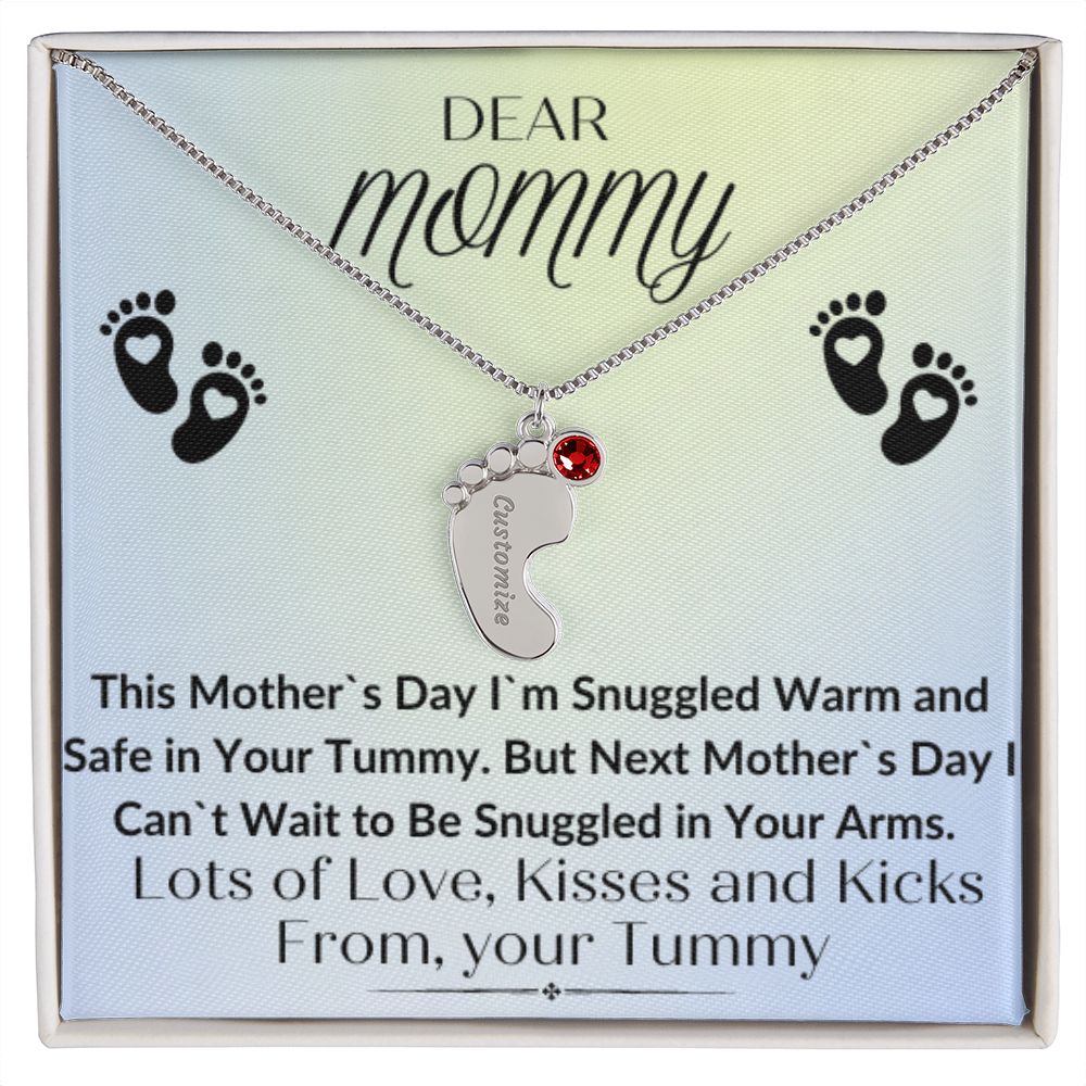 To Mommy:  Baby Feet Necklace with Birthstone 05/03/23 GM