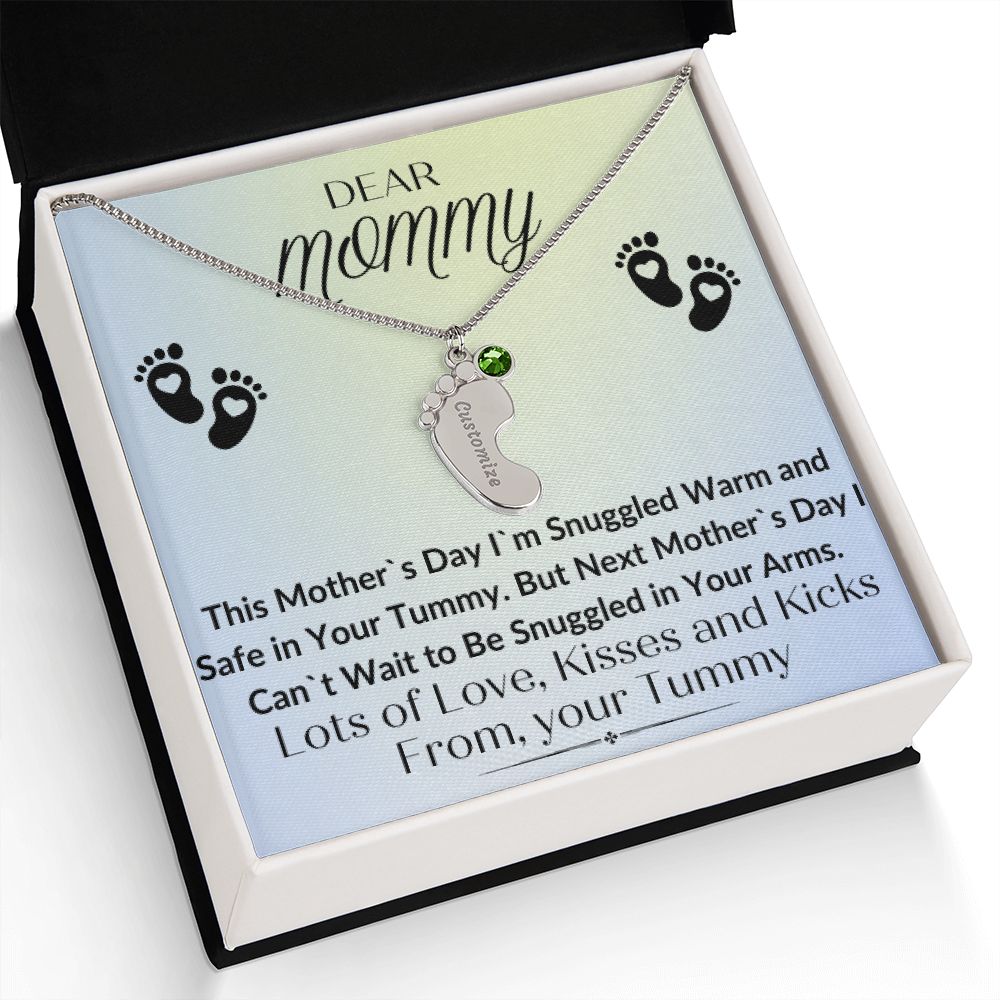 To Mommy:  Baby Feet Necklace with Birthstone 05/03/23 GM