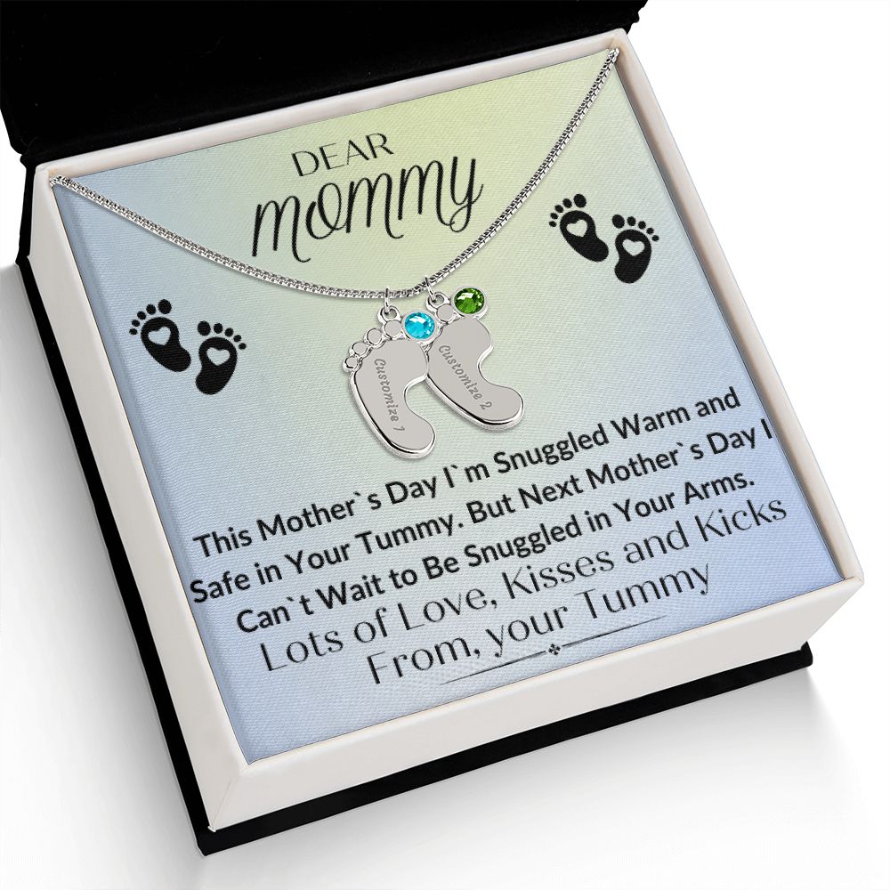 To Mommy:  Baby Feet Necklace with Birthstone 05/03/23 GM