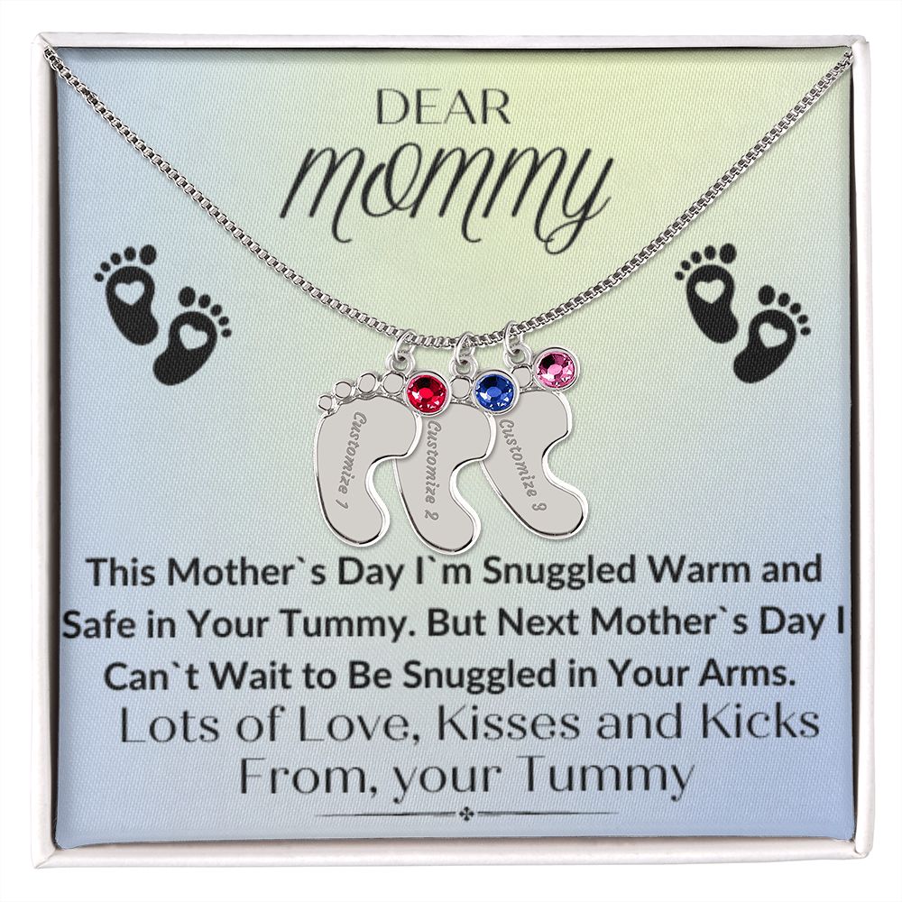 To Mommy:  Baby Feet Necklace with Birthstone 05/03/23 GM