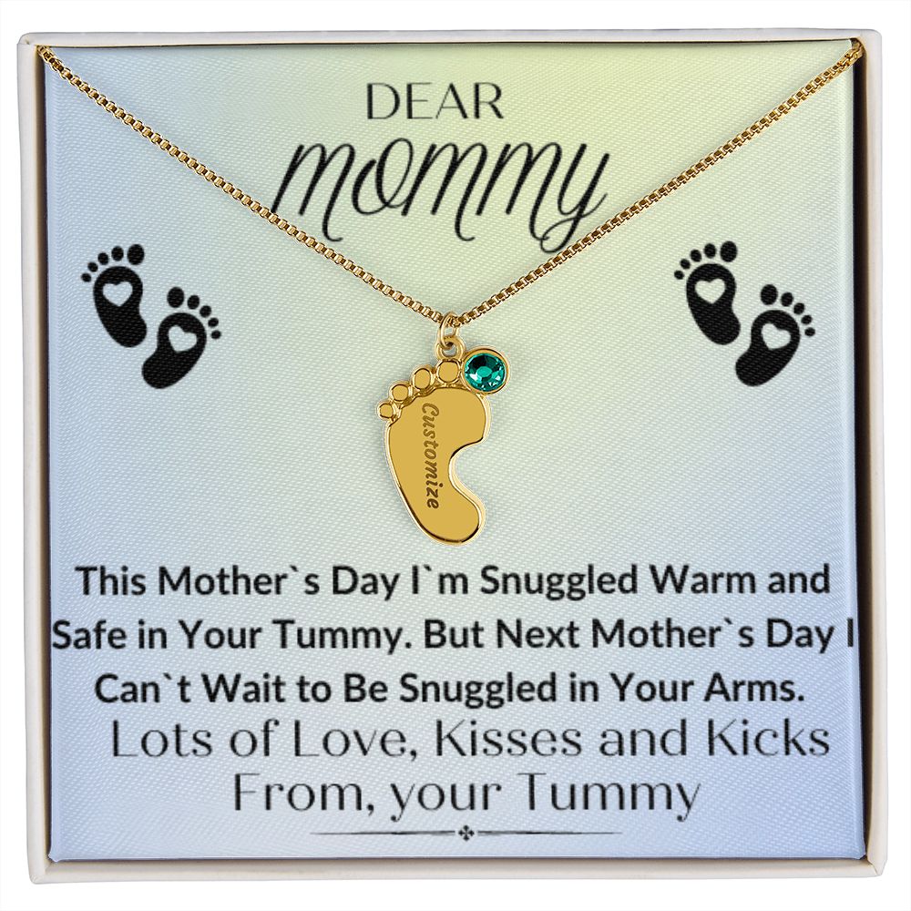 To Mommy:  Baby Feet Necklace with Birthstone 05/03/23 GM