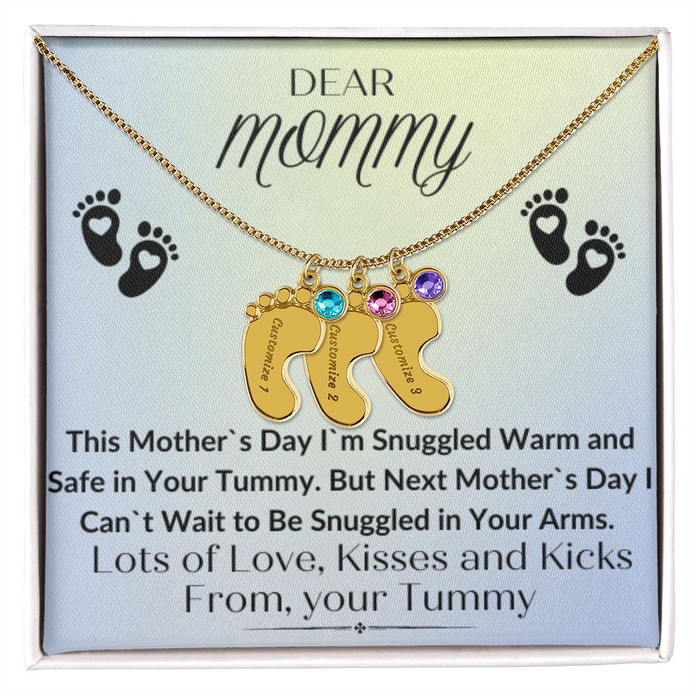 To Mommy:  Baby Feet Necklace with Birthstone 05/03/23 GM