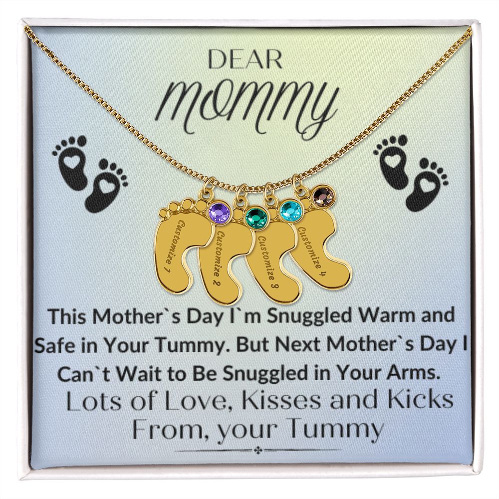 To Mommy:  Baby Feet Necklace with Birthstone 05/03/23 GM