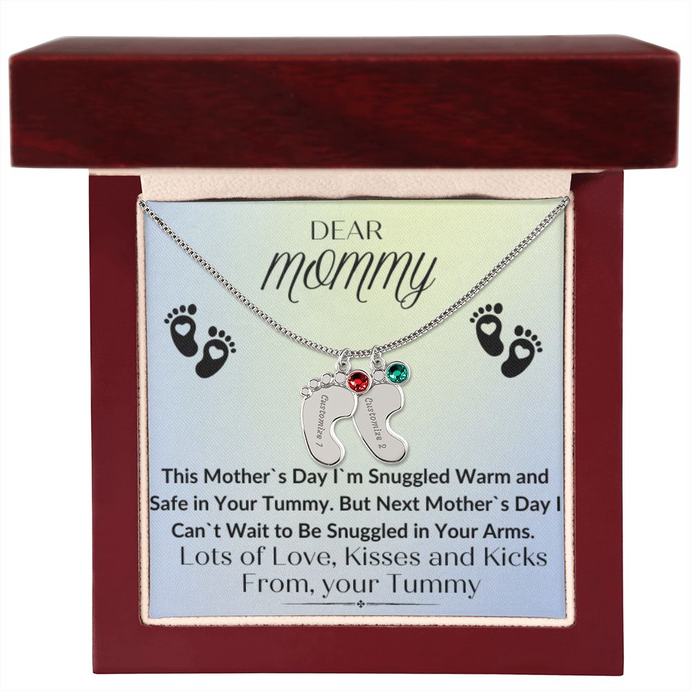 To Mommy:  Baby Feet Necklace with Birthstone 05/03/23 GM