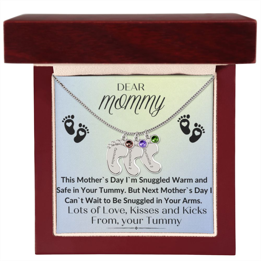 To Mommy:  Baby Feet Necklace with Birthstone 05/03/23 GM