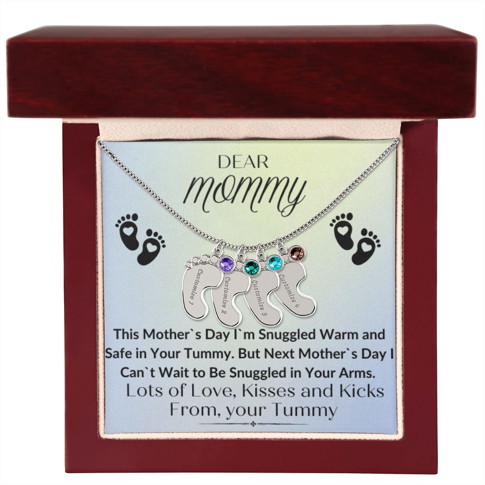 To Mommy:  Baby Feet Necklace with Birthstone 05/03/23 GM