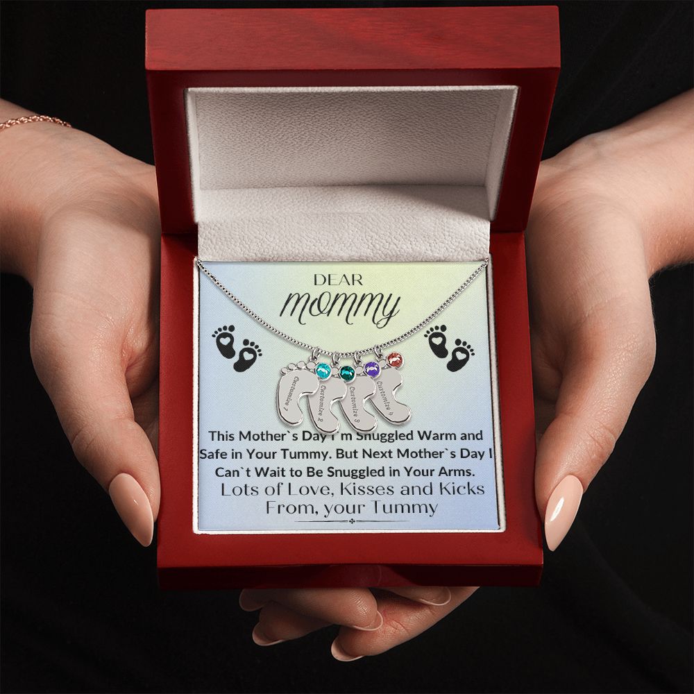 To Mommy:  Baby Feet Necklace with Birthstone 05/03/23 GM