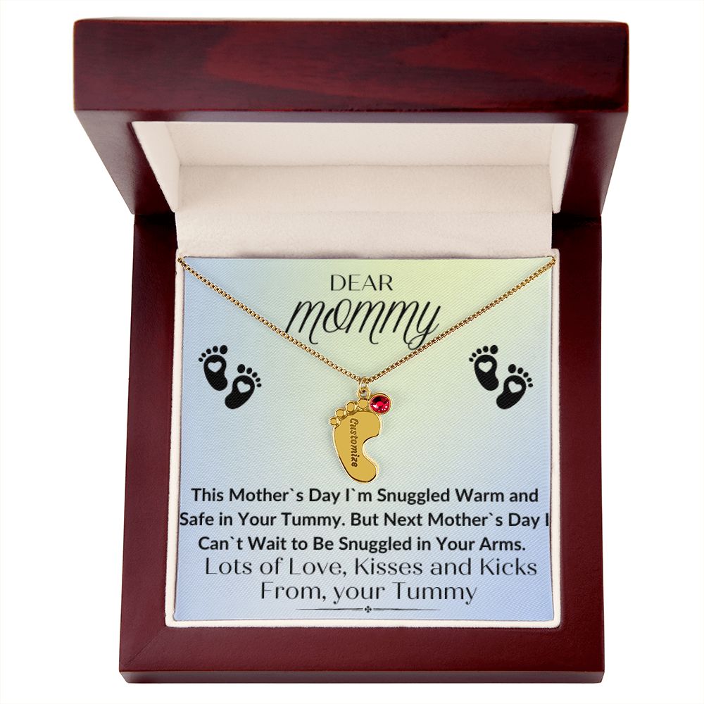 To Mommy:  Baby Feet Necklace with Birthstone 05/03/23 GM