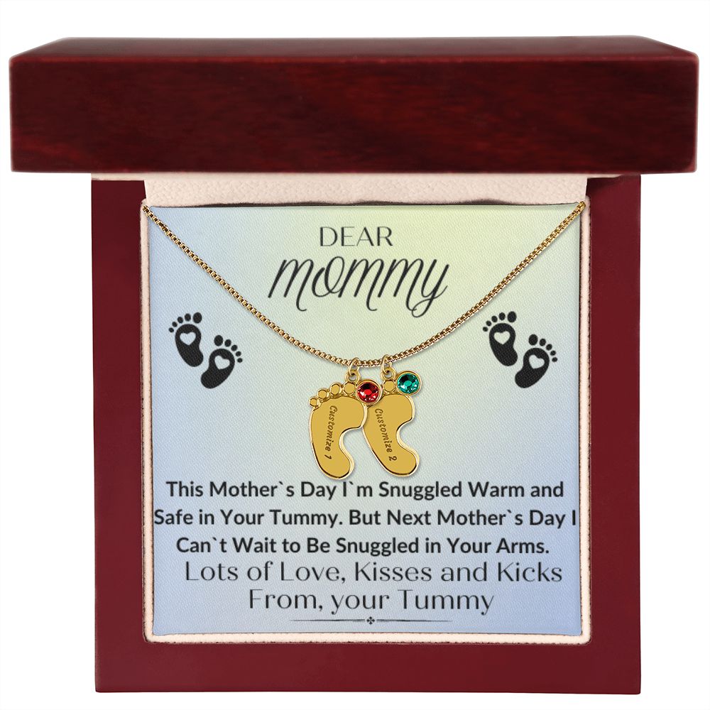 To Mommy:  Baby Feet Necklace with Birthstone 05/03/23 GM