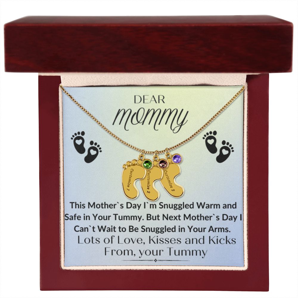 To Mommy:  Baby Feet Necklace with Birthstone 05/03/23 GM