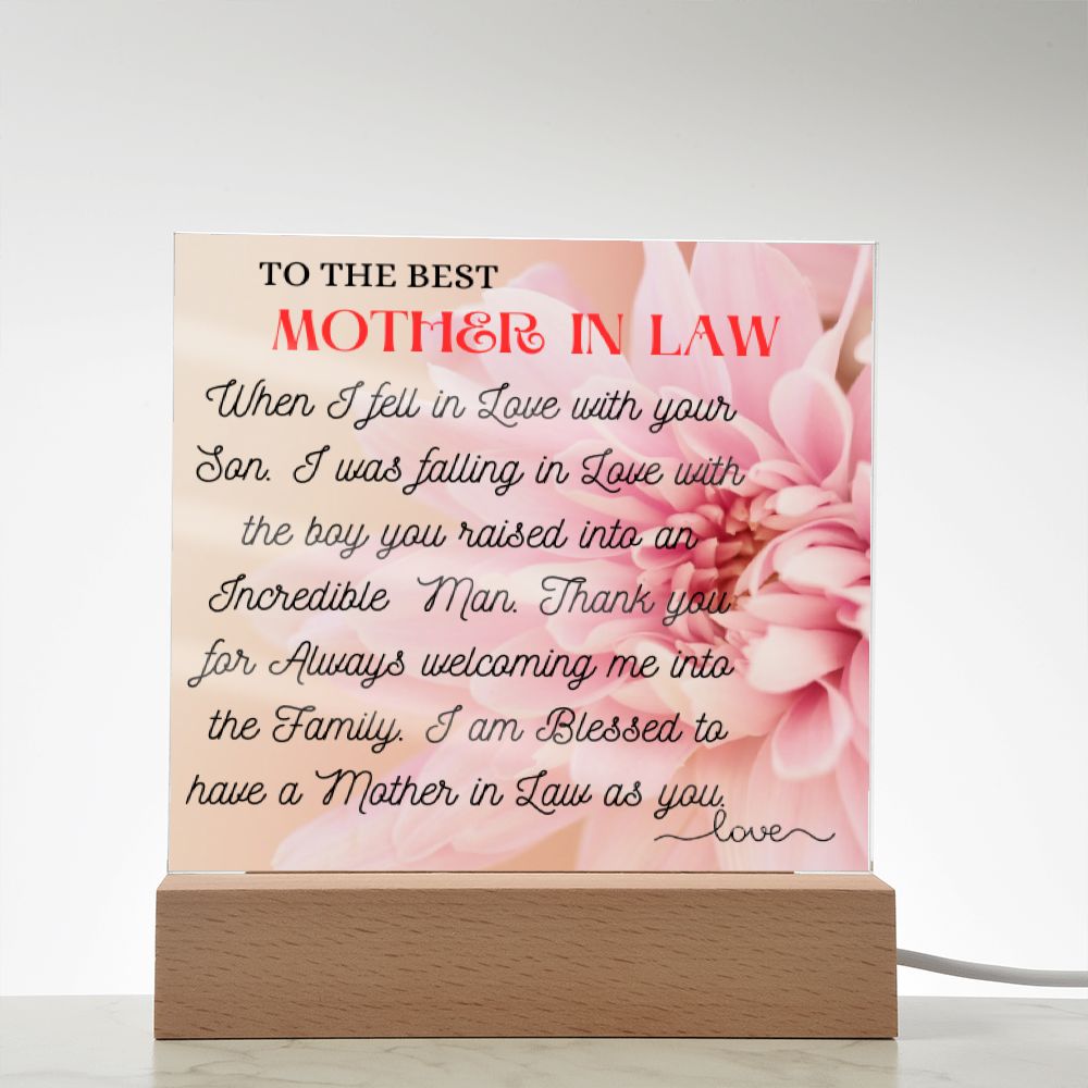 To Mother in Law : Acrylic Square Plaque 05/01/2023. GM