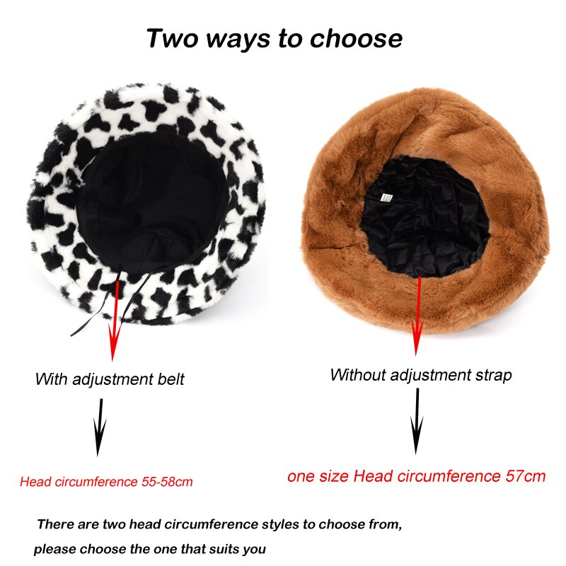 Winter Cow Leopard Faux Fur Fluffy Bucket Hats